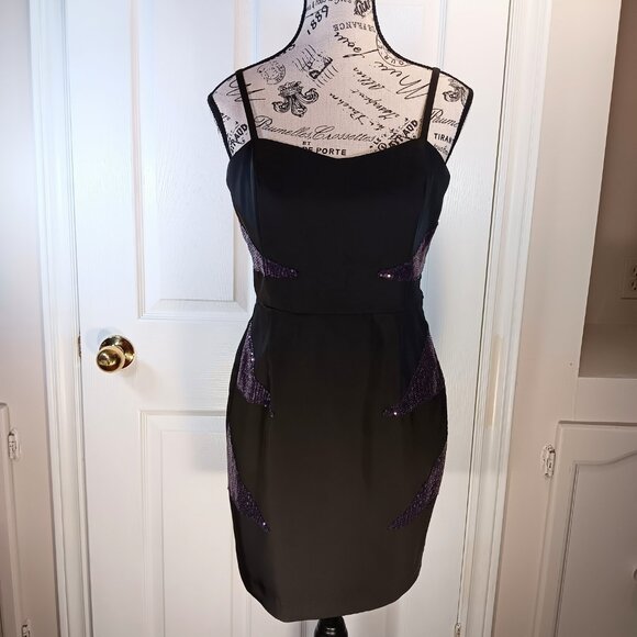 Forever 21 NWOT Black Purple Sequins Cocktail Formal Mini Dress Women's Size M - Picture 3 of 16